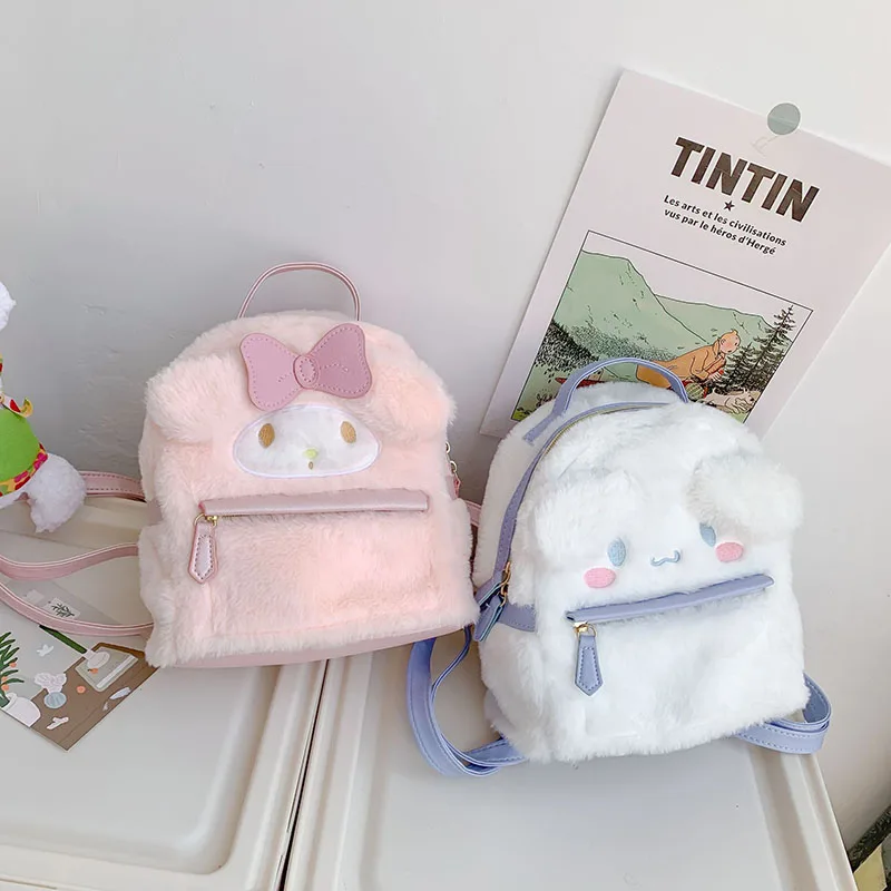 

Kawaii Sanrio Mymelody Cinnamoroll Backpack Female Cartoon Plush School Bag Messenger Mobile Phone Bag Student Children's Gift