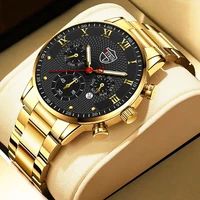 fashion mens watches men sports luminous clock stainless steel quartz wrist watch man business casual leather watch reloj hombre