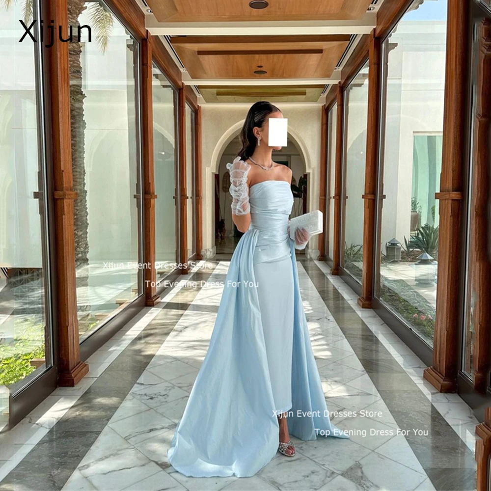 

Детские синие атласные вечерние платья Xijun, платья без рукавов для выпускного вечера, длинные платья для выпускного вечера Саудовской Аравии 2024, платья для женщин