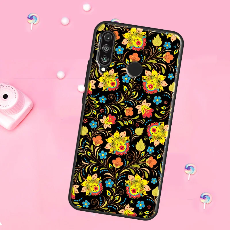 Фото Чехол с русским цветочным узором в стиле Хоклому для Huawei Nova 11 Pro 10 9 SE Y70 Y60 Y90 Y61 Y91 Y73 Y72 12s 12i 11i 8i P30 P40 Lite №3