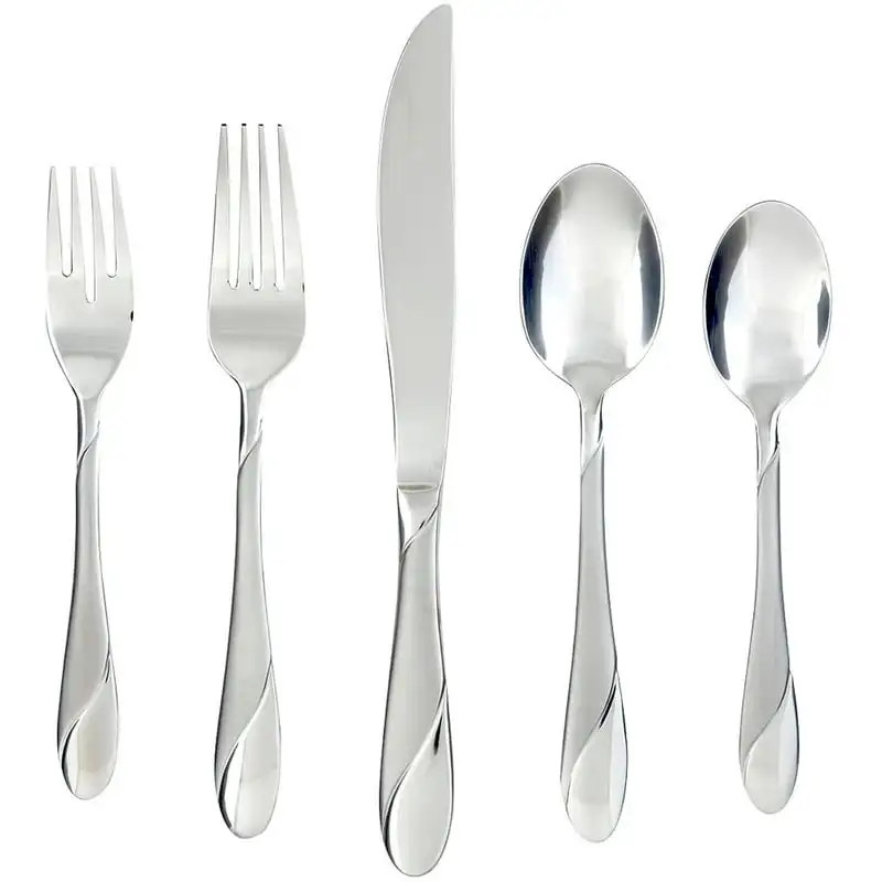 

Sand 20-Piece Flatware Set, Silver Gold utensil Wood utensil set Plastic plates reusable Chopstick set Travel silverware set But