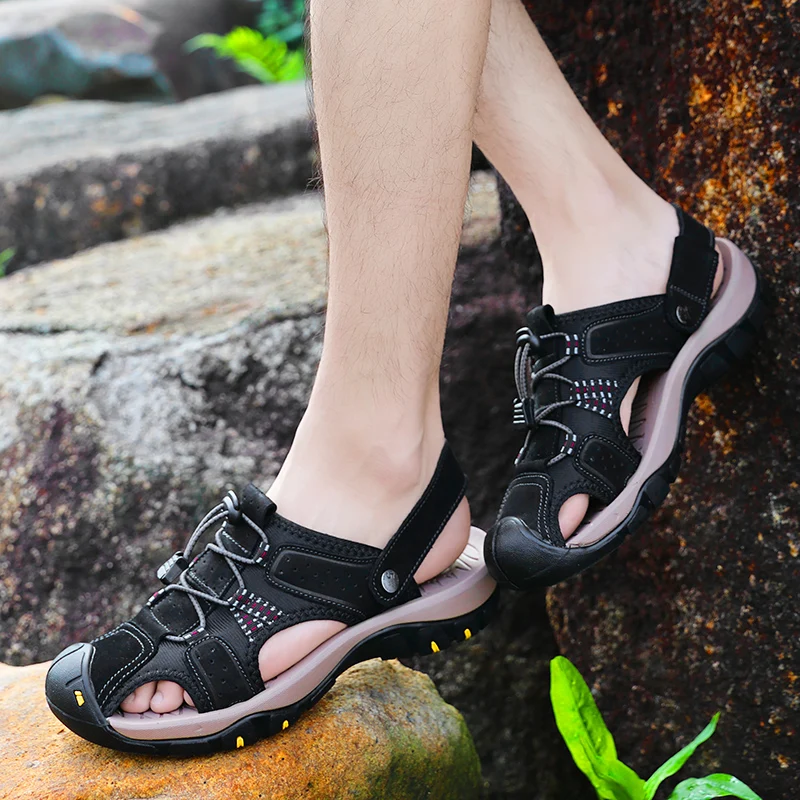 Summer Men Leather Sandals Fashion High Quality Water Beach Outdoor Non-slip Soft Comfortable Wear-resisting Non-slip Size38-47