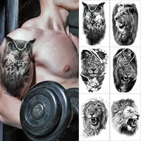 owl forest bird temporary tattoo sticker for men women adult lion warrior waterproof fake henna tiger wolf animal body art tatoo
