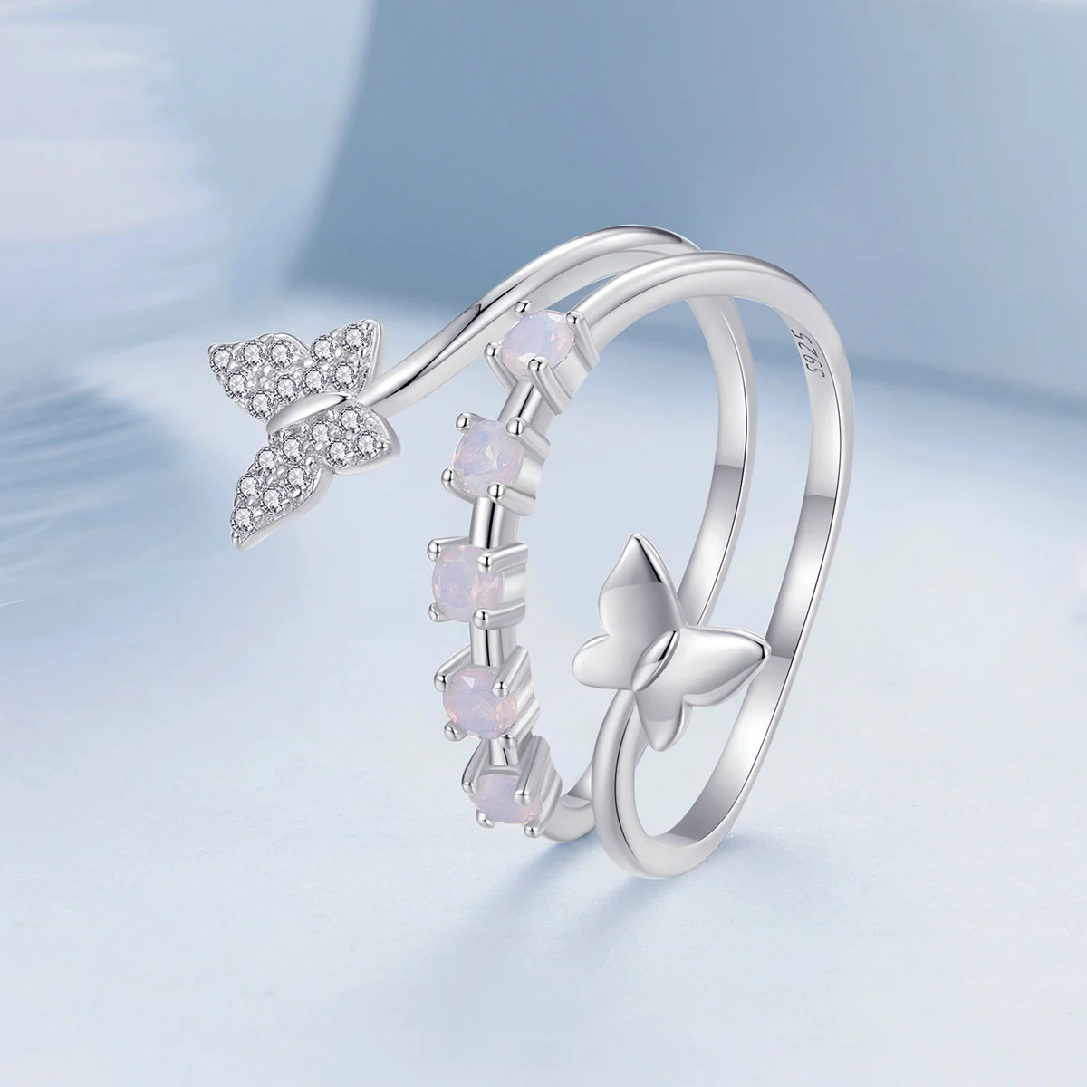 Оригинальное кольцо Bamoer из стерлингового серебра 925 пробы с бабочкой трехслойное