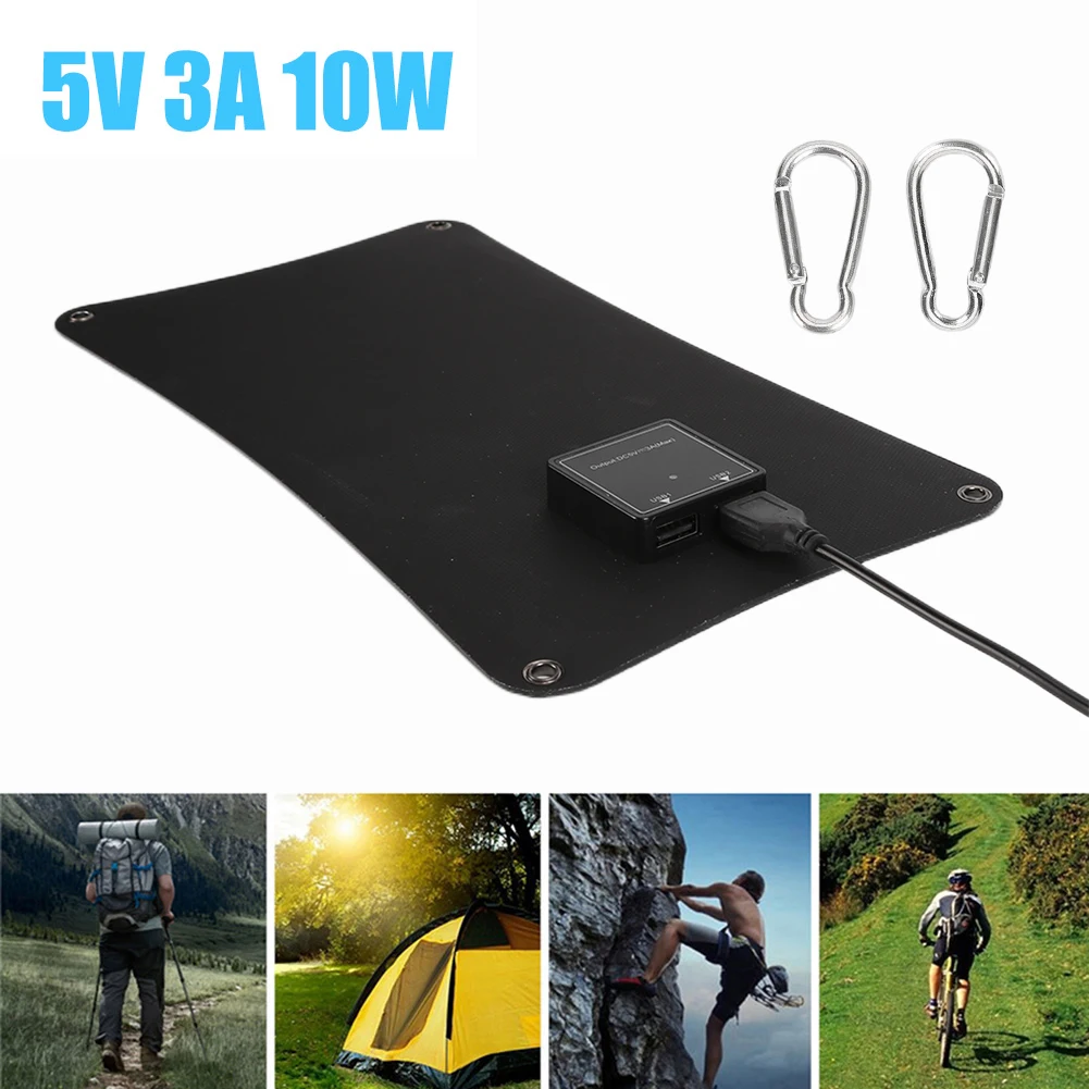 10W ETFE Solar Panel Dual Smart USB Output Solar Charger Panel Waterproof IPX6 Battery Charging for Phone Tablet Laptop Charging