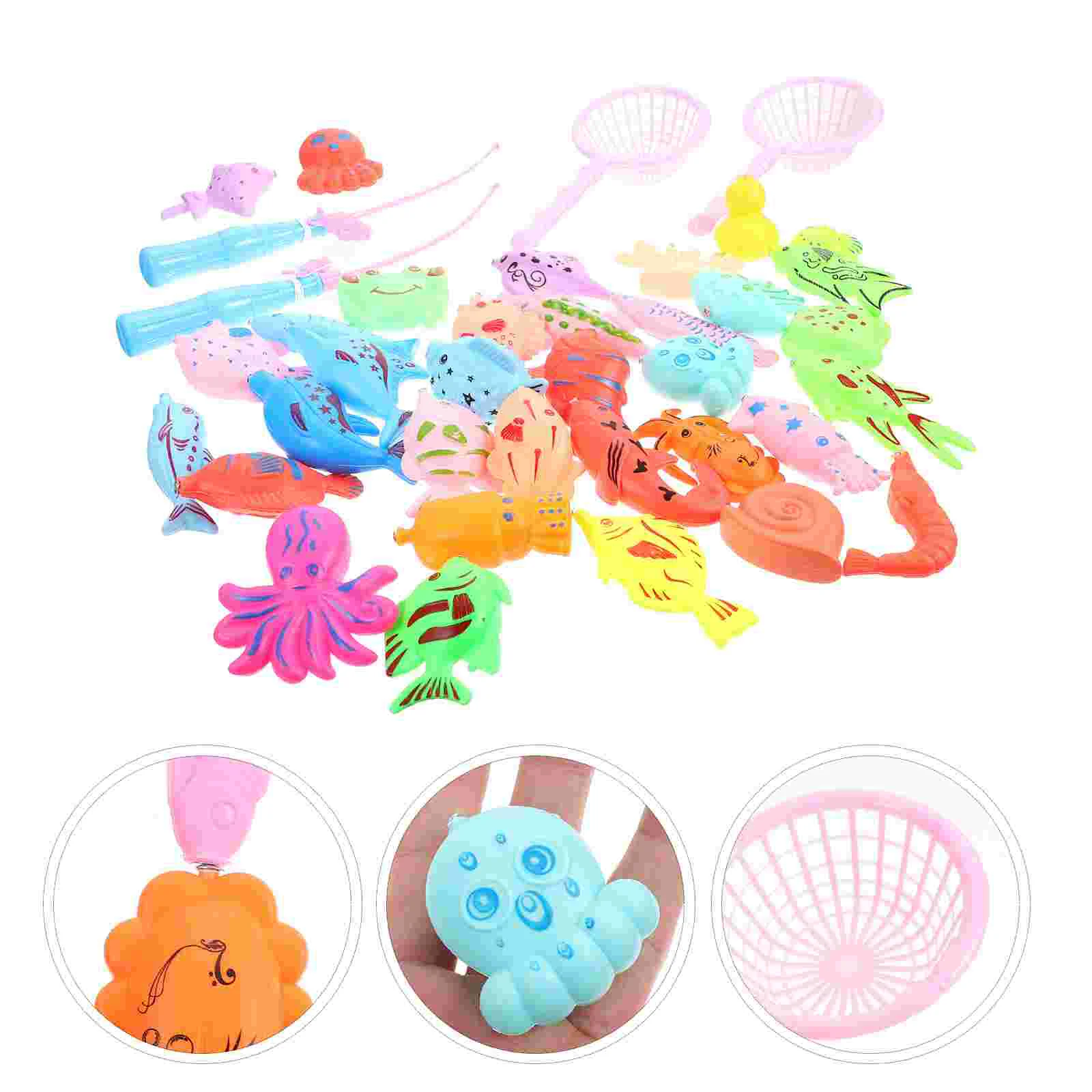 

Magnetic Fishing Game Toys Playthings: 38pcs Water Bathtub Pole Rod Floating Ocean Animals Educational 16. 5x8. 5x8. 5cm