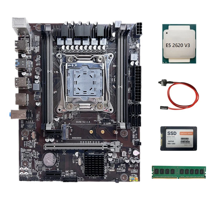 

HOT-X99 Motherboard LGA2011-3 Computer Motherboard With E5 2620 V3 CPU+SATA3 SSD 128G+DDR4 4GB 2666Mhz RAM+Switch Cable