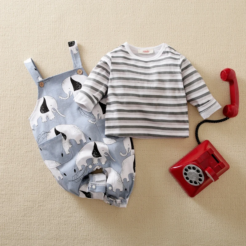 

Hibobi Design 2Pcs Suits Baby Boy Long Sleeve Elephant Pattern Romper Baby Clothes Animal Pattern Jumpsuit Autumn Romper