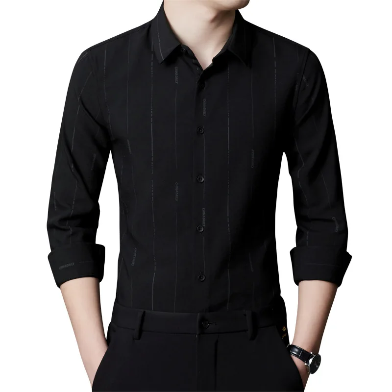 4XL Spring 2022 Business Casual Men's Shirts Korean Version Slim Tops Long-sleeved Shirts Men's Iron-free Ice Silk button Shirts