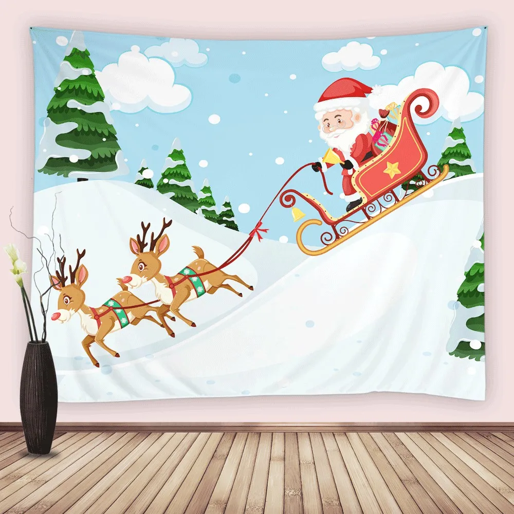 

Christmas Tapestries Wall Hanging Winter Xmas Santa Snowman Cartoon Children Holiday Tapestry Living Room Bedroom Dorm Decor