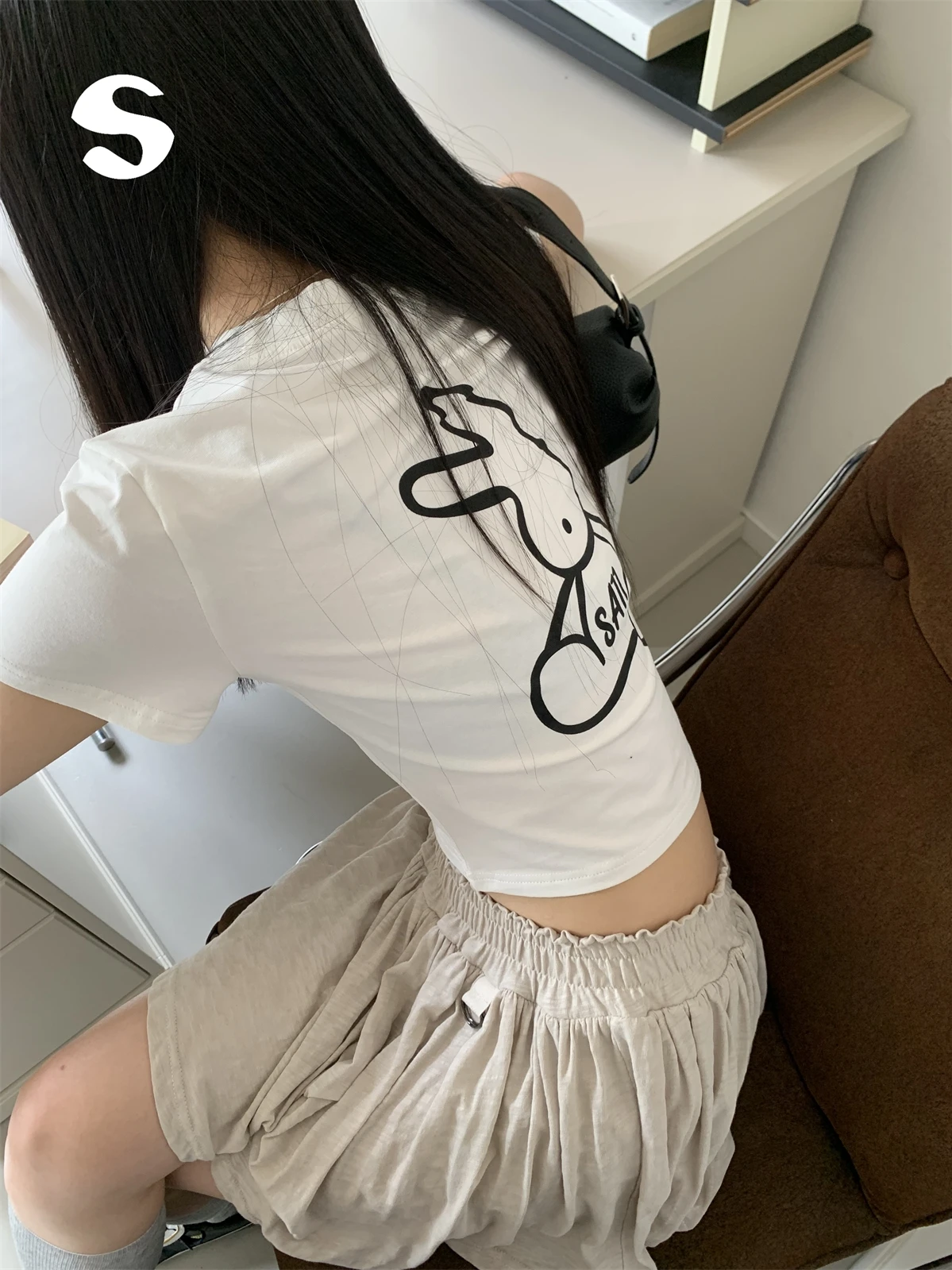 Sleep at Homemade Personalized Summer Rabbit Print Short Shoulder Slimming Short sleeve T-shirt Top