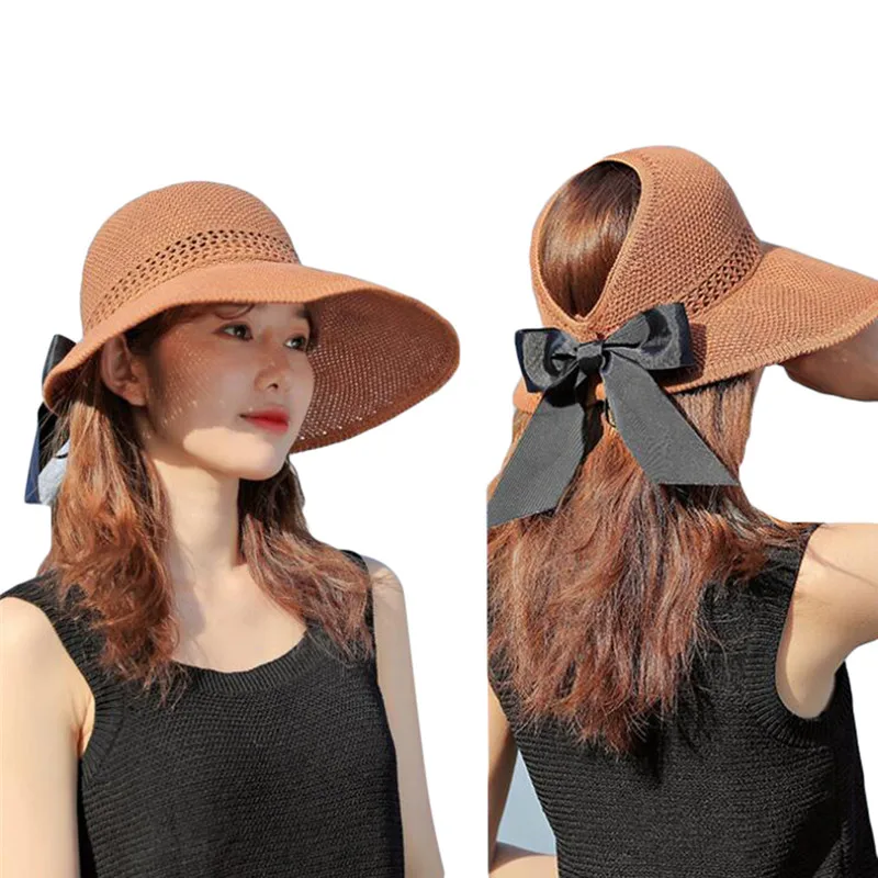

2023 Fashion New Spring Summer Sun Hat Girls Empty Top Hat Beach Big Brim Sunscreen Ladies Bow Tie Breathable Hats for Women