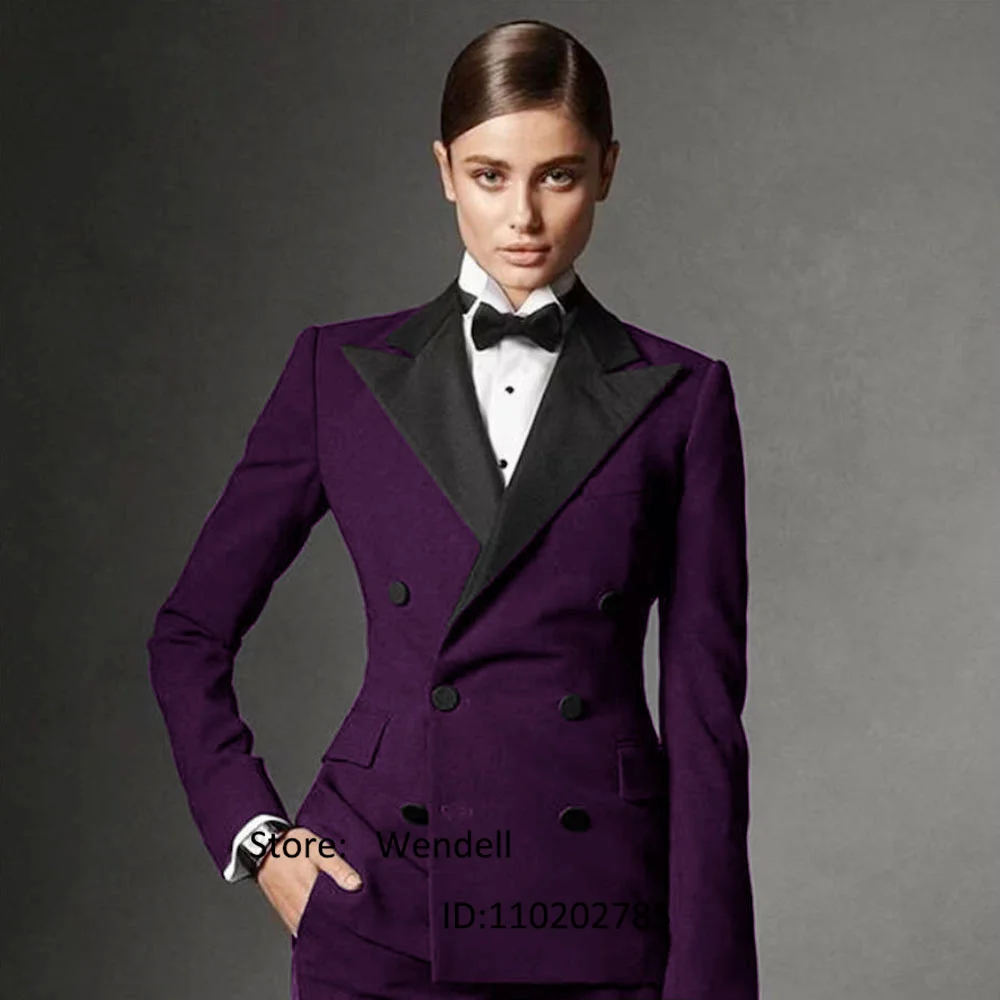 Women's Suit Lapel Collar Double-breasted Dress Luxury Birthday Party Custom 2 Piece Outfit Set Women Pant Suits Trouser Sets