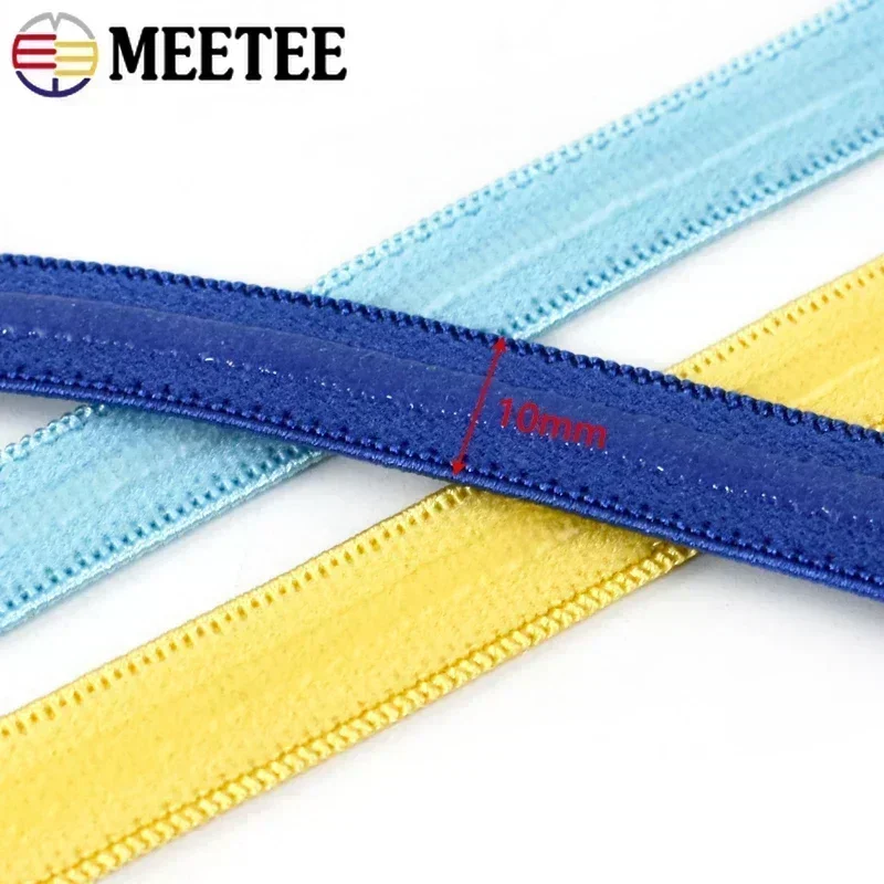 Meetee 10-50M 10mm Non-slip Elastic Bands Silicone Tapes for Bra Underwear Shoulder Belt Sewing Rubber Ribbons Garment Accessory