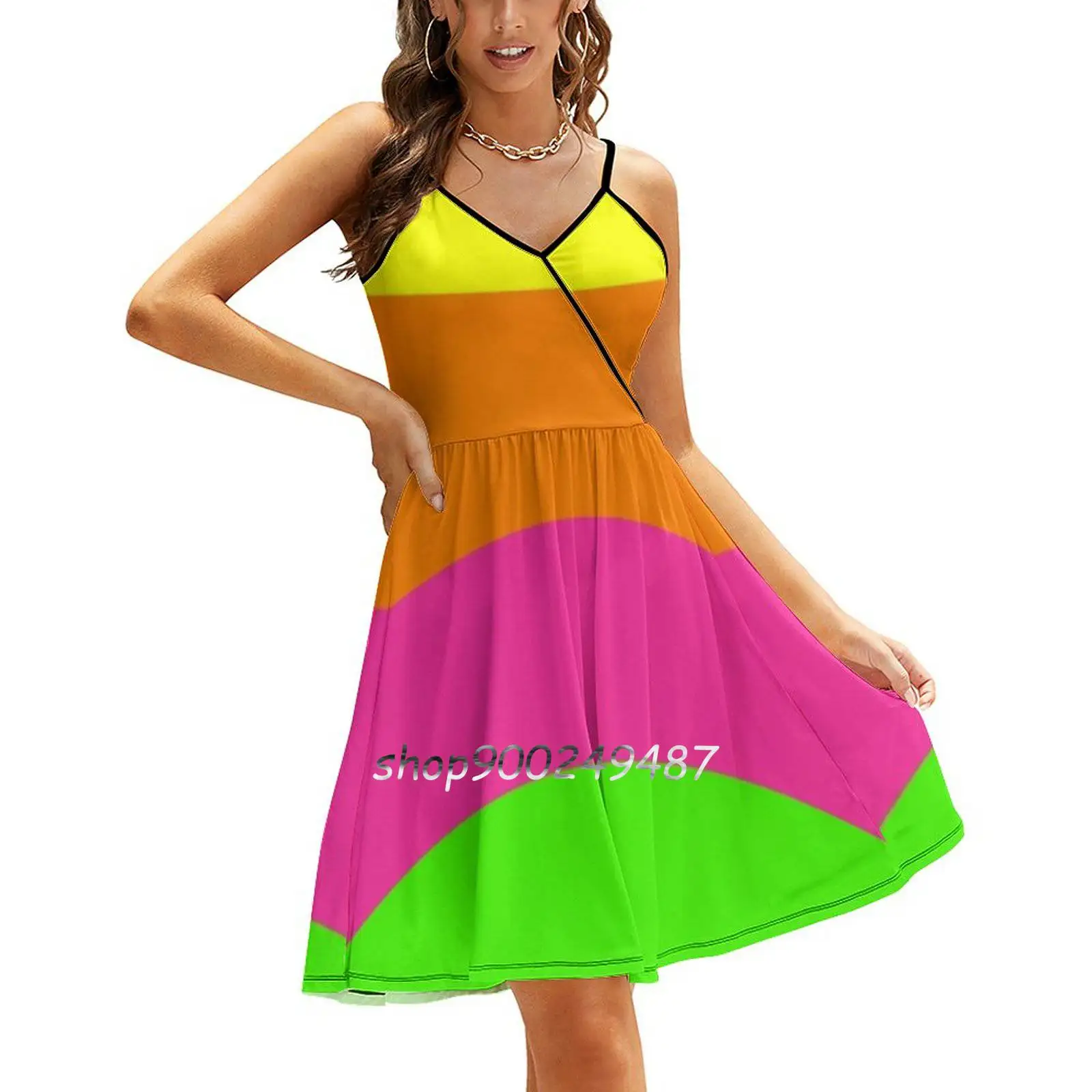 

Однотонные неоновые флуоресцентные радужные полосы, 5 цветов, новые летние сексуальные платья с вырезом, Женская Клубная одежда, вечерние р...