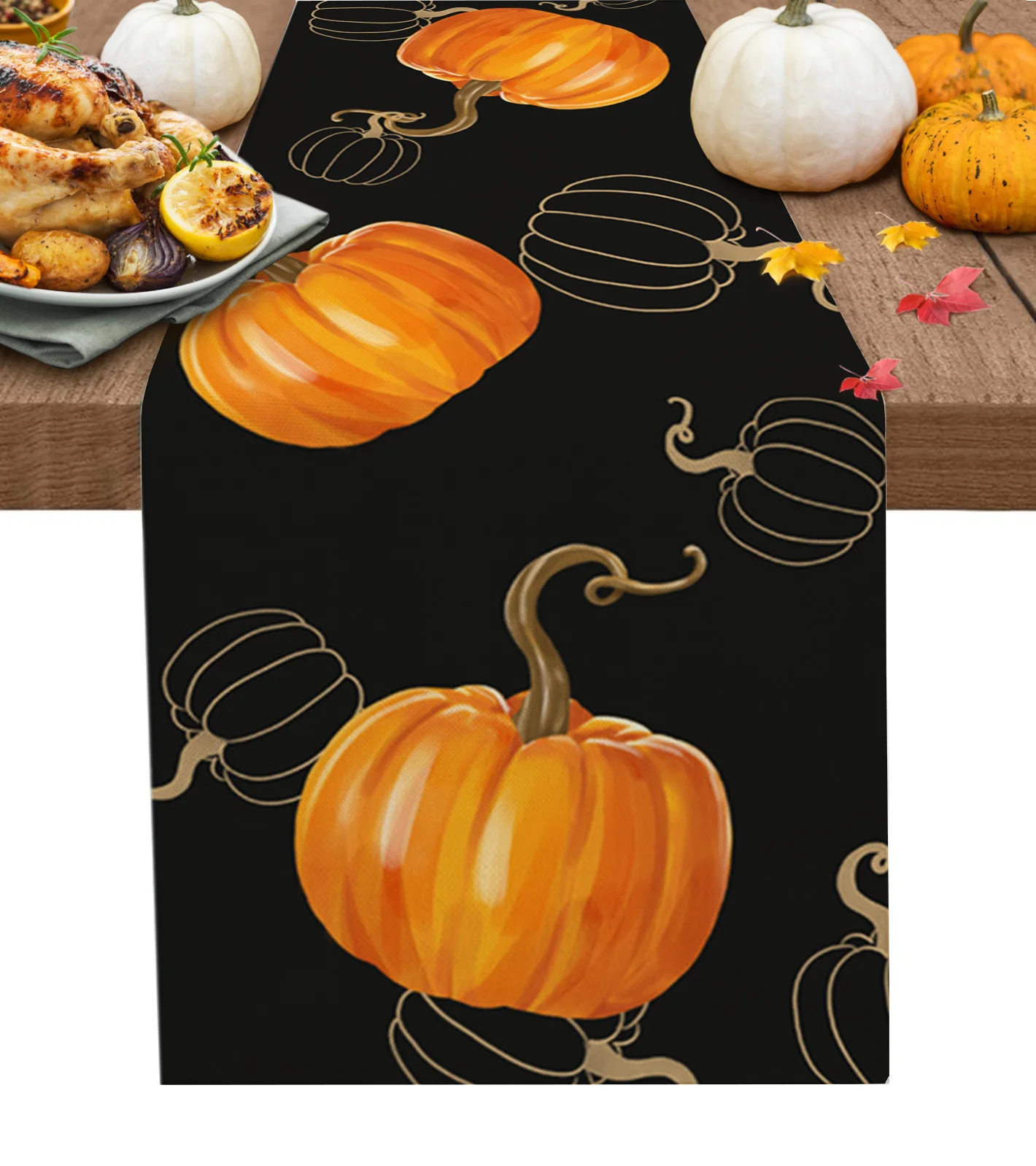 

Pumpkin Autumn Black Table Runner Season Limited Banquet Holiday Party Tablecloth Modern Printed Table Runners