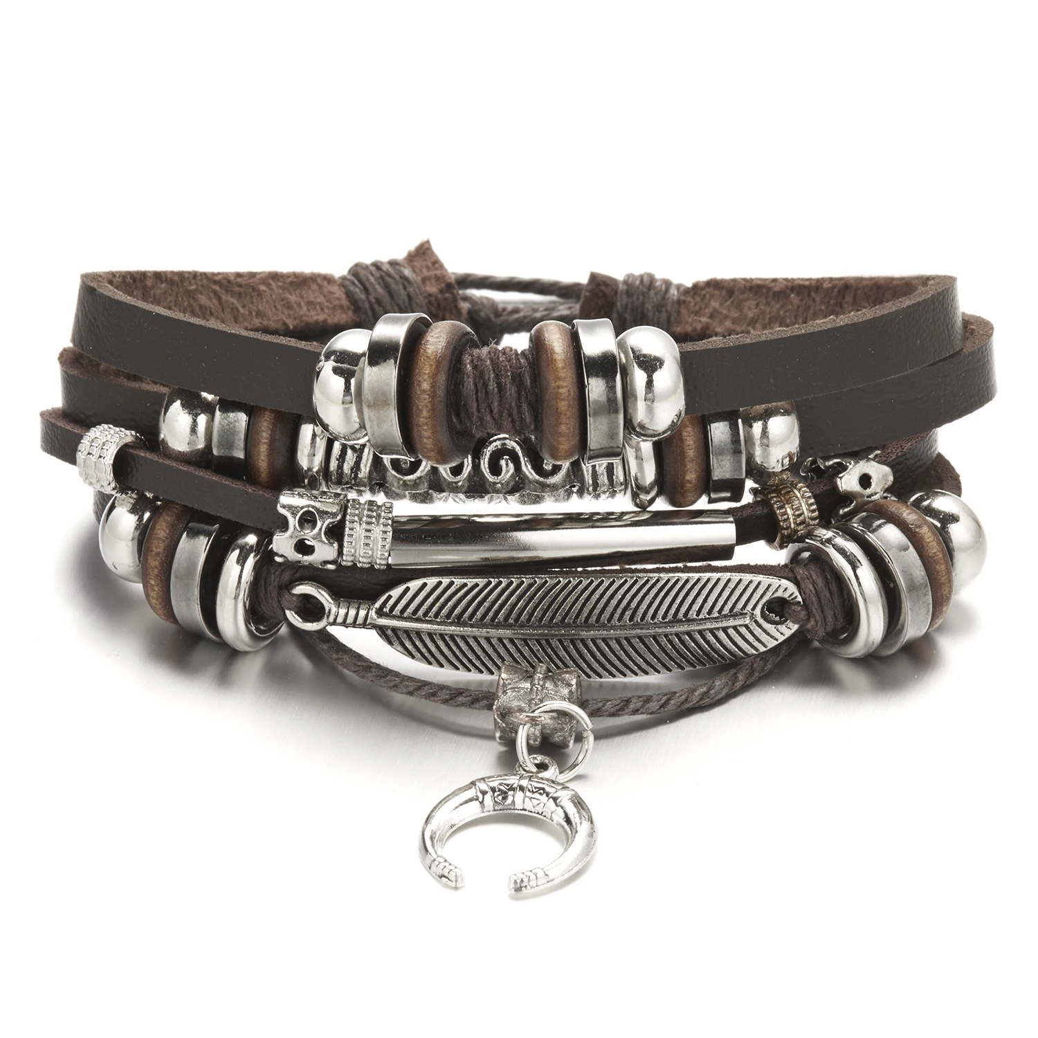 

Trendy Leather Bracelets Men Women Vintage Brown Multilayer Braided Rope Bracelets Charm Wrap Wristbands Jewelry Pulsera Hombre