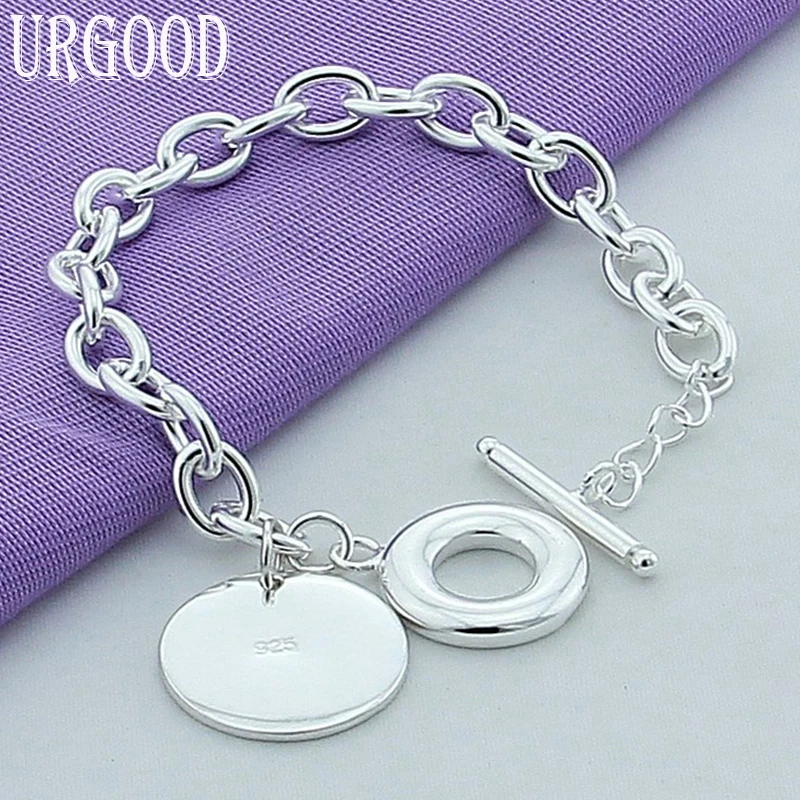 

925 Sterling Silver Round Card Pendant Bracelet For Women Party Engagement Wedding Gift Fashion Jewelry