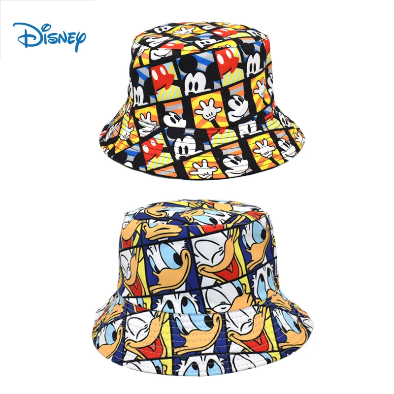

Disney Cartoon Anime Figures Donald Duck Mickey Mouse Cotton Print Fisherman Hat Basin Hat Four Seasons Unisex Birthday Gifts