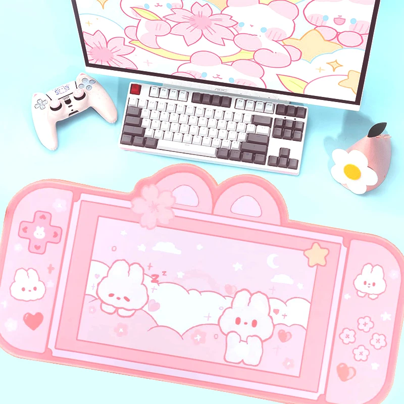 

Large Kawaii Gaming Mouse Pad Cute Cartoon Rabbit Ears Pink Desk Mat Water Proof Nonslip Laptop Desk Accessories