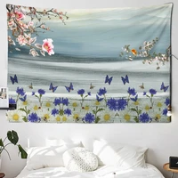 aesthetic painting flower birds scenery tapestry watercolor floral print tapestries bedroom living room home decor wall hanging