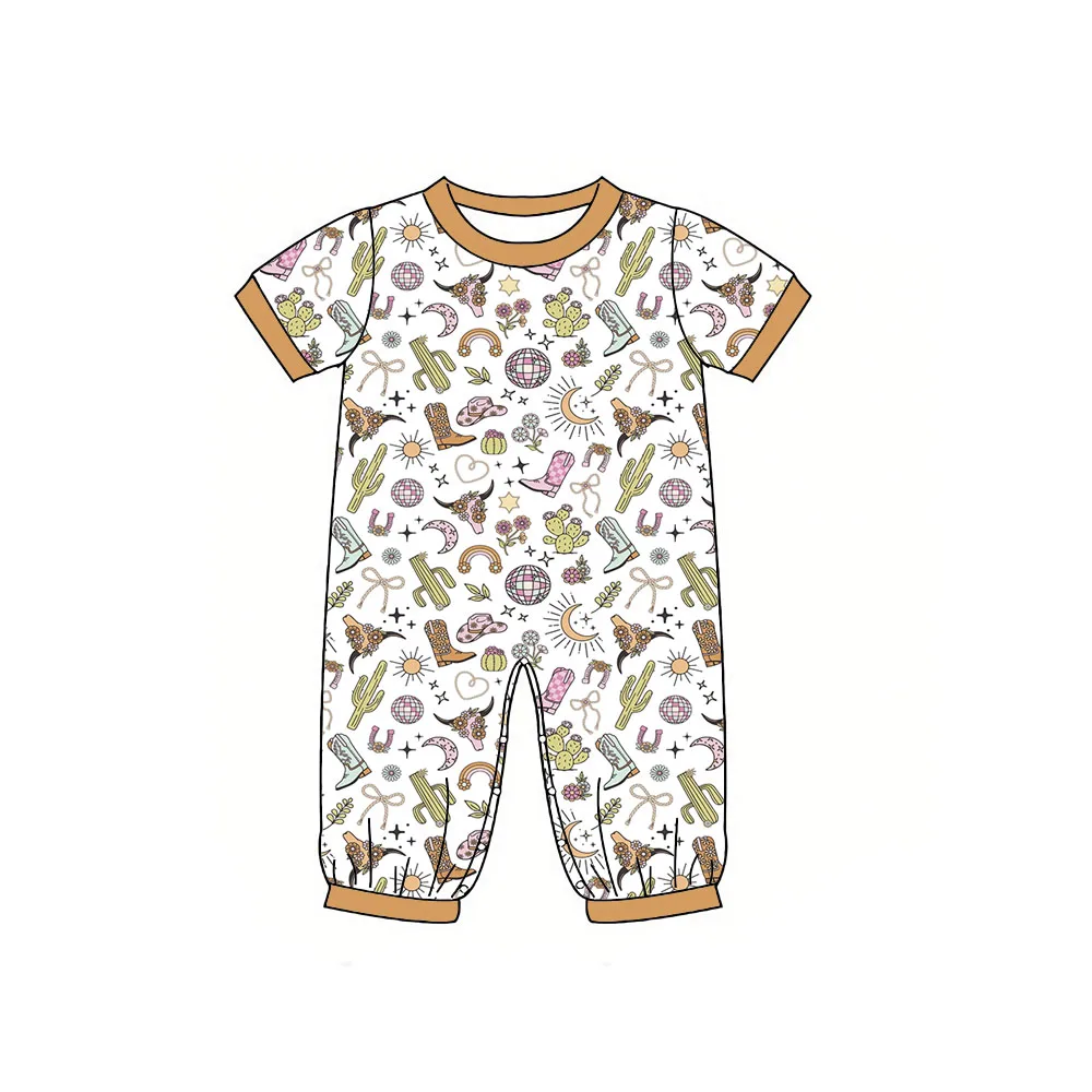 Фото Boutique children's suit short sleeve jumpsuit western hat cactus print baby girl boy jumpsuit clothing №2