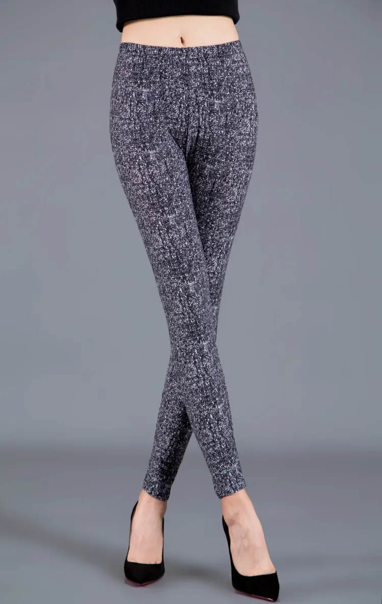 Sanding Milk Silk Black Printed Leggings Spring And Autumn Large Elastic Cropped Pants Breathable Cartoon Leggings