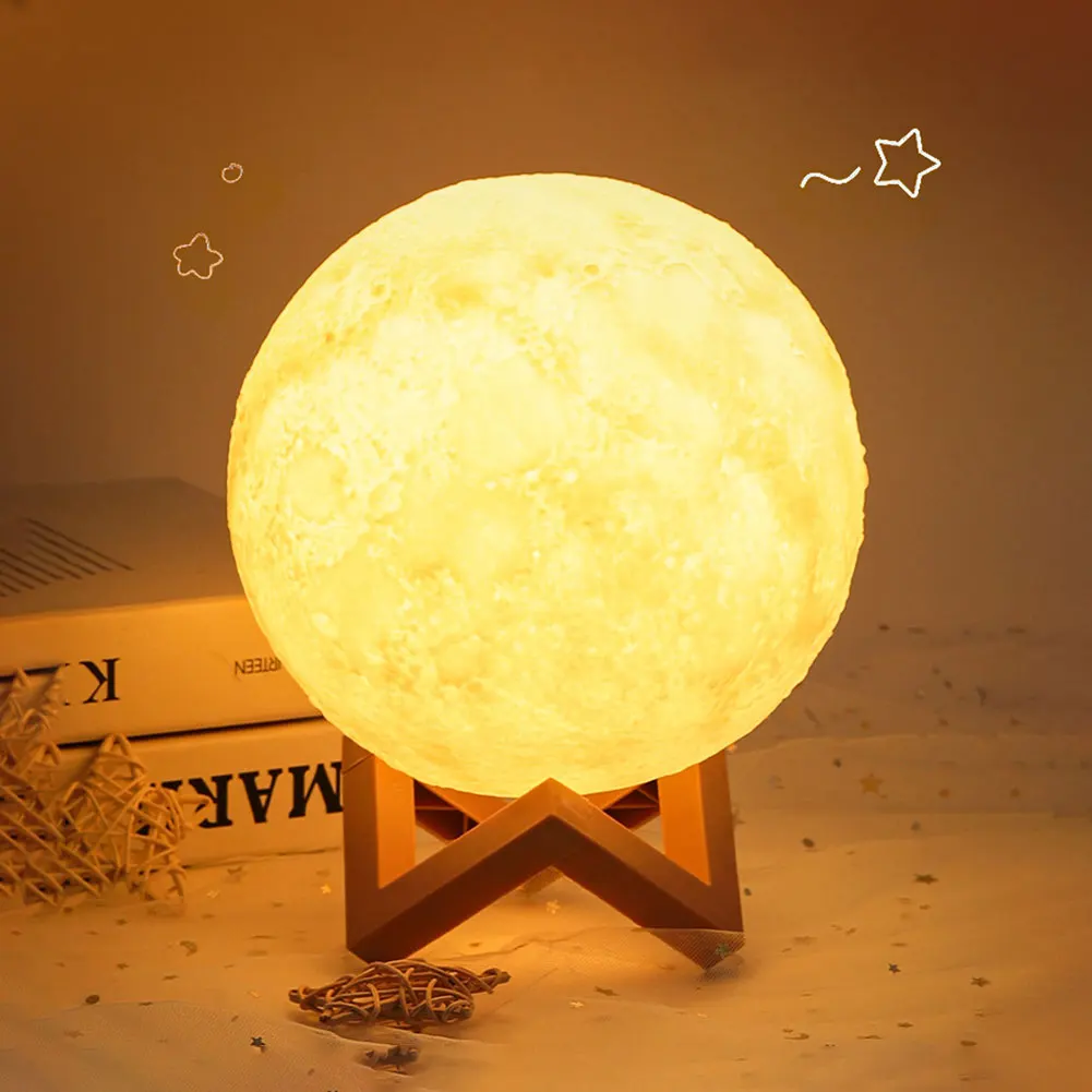 

DIY Painting Moon Night Light for Kids 3D Printing Moon Lamp with Stand Battery Powered Table Lamp Bedroom Decor Christmas Gift