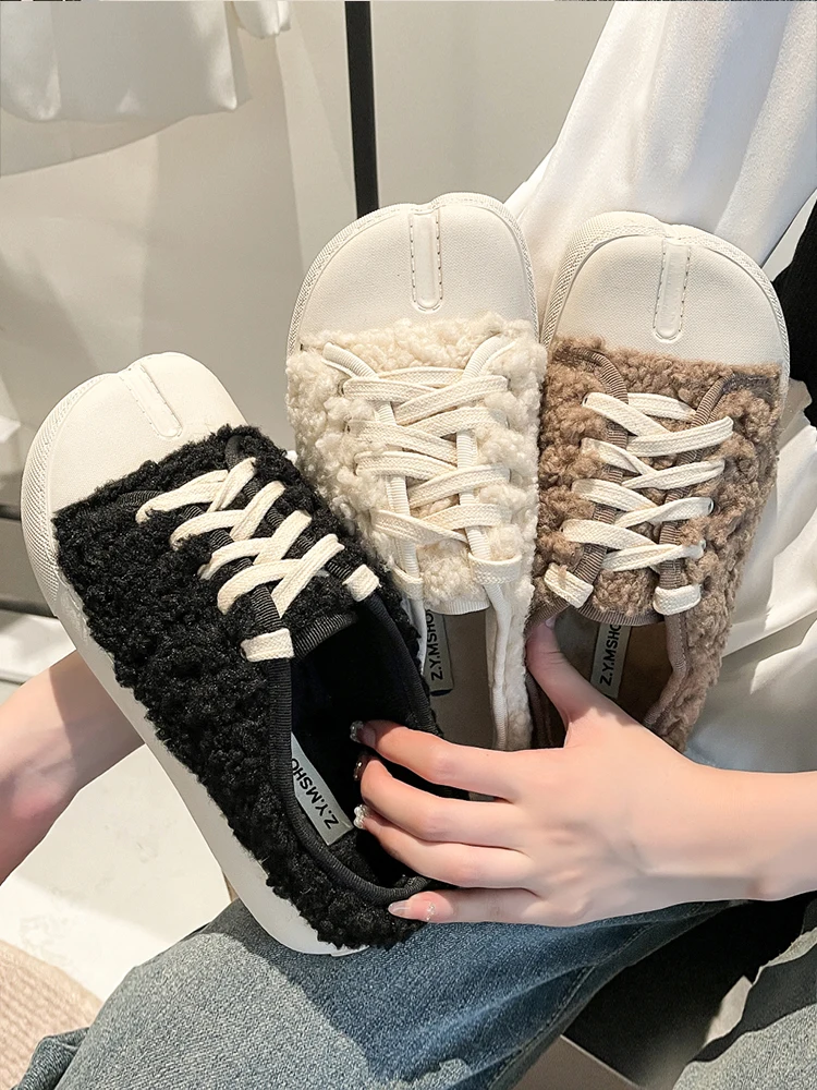 

Women Casual Female Sneakers Slip-on Loafers Fur Flat Shoes Clogs Platform Shallow Mouth Round Toe Autumn Slip On Dress Winter C