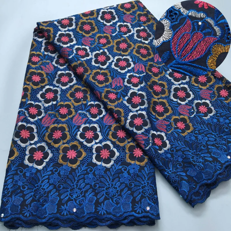 Швейцарская Тюлевая Ткань 2024 Высококачественная Синяя Вышивка