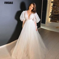 fivsole princess deep v neck tulle wedding dress 2022 for women boho bridal party gowns bride dress vintage vestido de novia