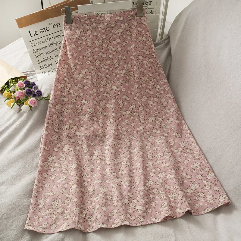 

Woman Skirt 2023 Summer New Korean Ins Fashion Temperament Gentle Vintage Floral Slim Versatile High Waist Female Skirt