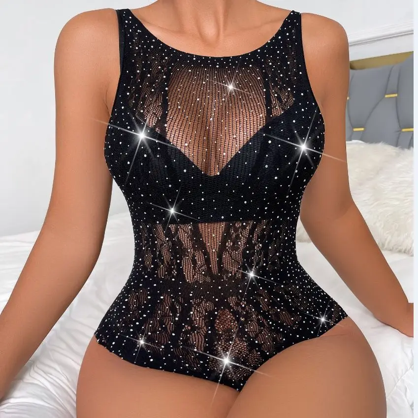 

Hot Rhinestone Shiny Sexy Lingerie Hip Skirt Fishnet Clothes Bodystocking Lingerie