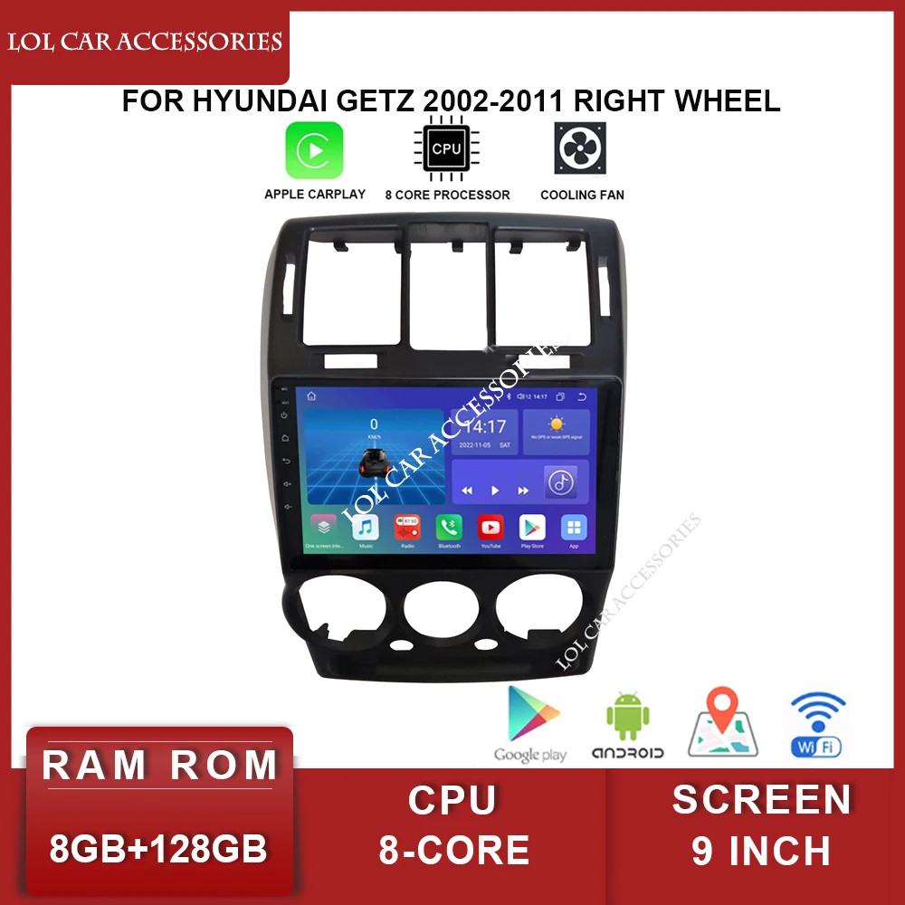 9 дюймов для Hyundai GETZ 2002-2011 правое QLED автомобильное радио стерео 8 ядер Android 12 GPS MP5