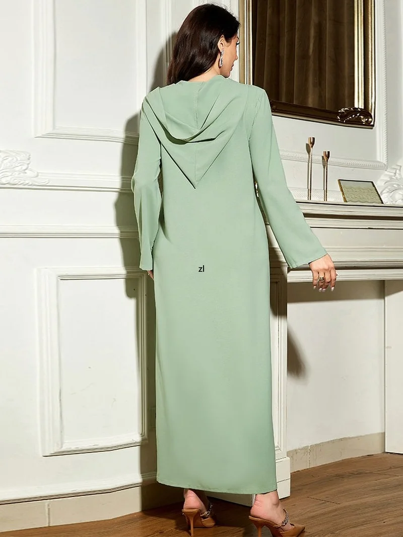 Eid Abaya Moroccan Hooded Caftan Women Handsewn Rhinestones Arab Long Dress Muslim Dubai Saudi Party Abayas Ramadan Kaftan 2022