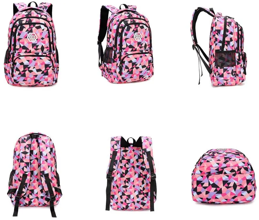 3PCS Geometric Prints Primary School Student Satchel Backpack Elementary Boys Book Bag School Rucksack for Kids with Lunch Bag P