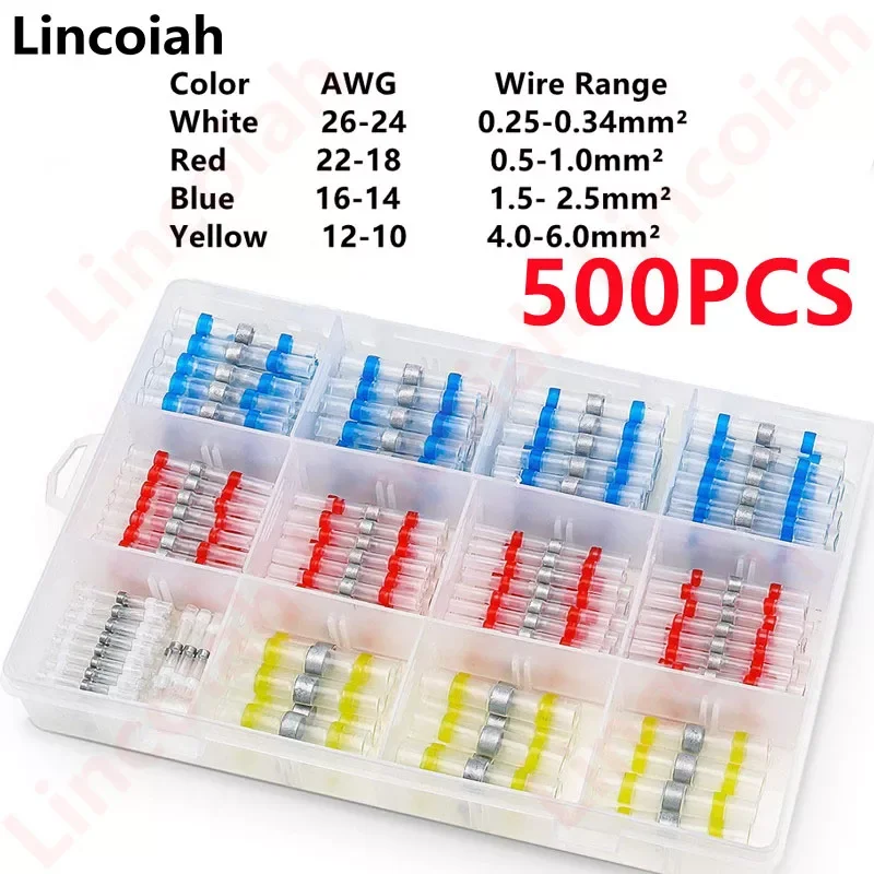 

500/50PCS Heat Shrink Connectors Waterproof Solder Wire Connectors & Heat Shrink Butt Crimp Connectors - Electrical Connecto
