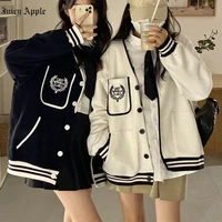 juicy apple womens jacket black and white letter embroidery loose college style bombers baseball y2k jacket summer ladies 2022