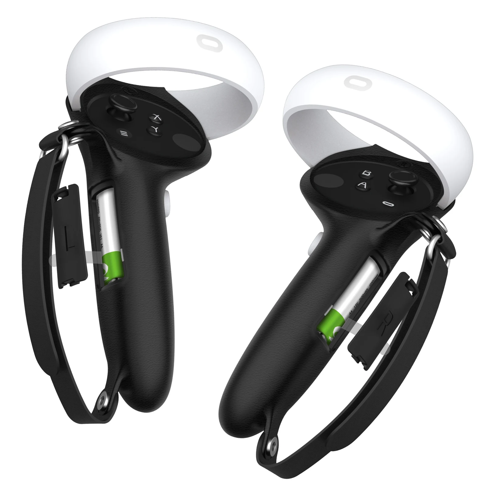 

Ocu-lus Quest 2 Controller Full Grip Cover Silicone Controller Full Grip Cover With Battery Opening Protector And Leather Strap