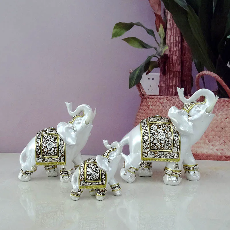 الفيلة تمثال أبيض اللون الراتنج حسن الحظ الثروة محظوظ الفيل فنغ شوي تحصيل زخرفة ل ديكور غرفة مكتب المنزل