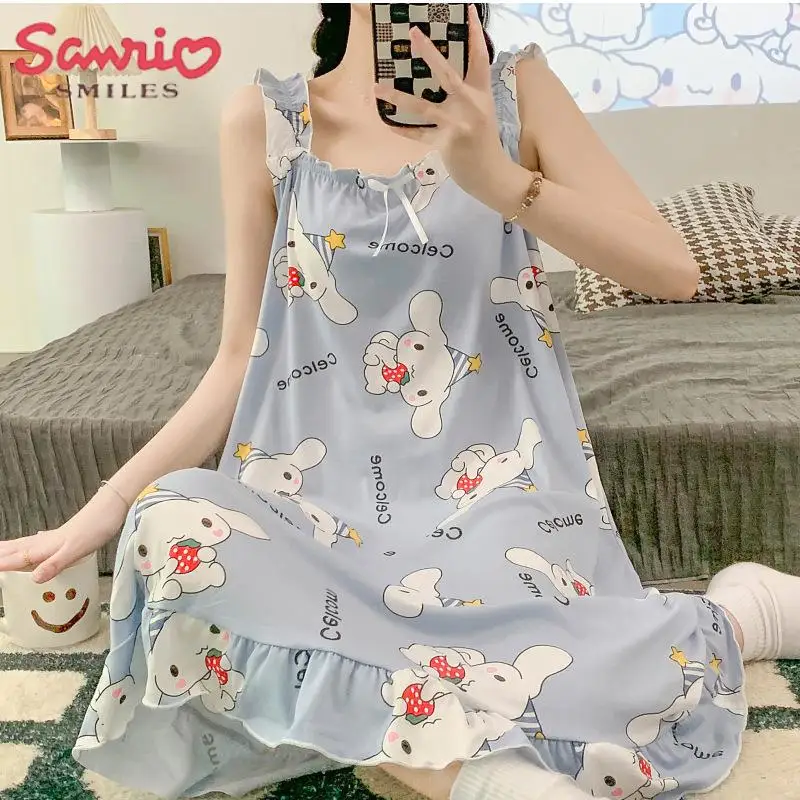 

Sanrio Camisole Nightdress Hello Kitty Cinnamoroll Kuromi Cartoon Summer Loose Pajamas Cute Casual Loungewear Anime Girl Gift