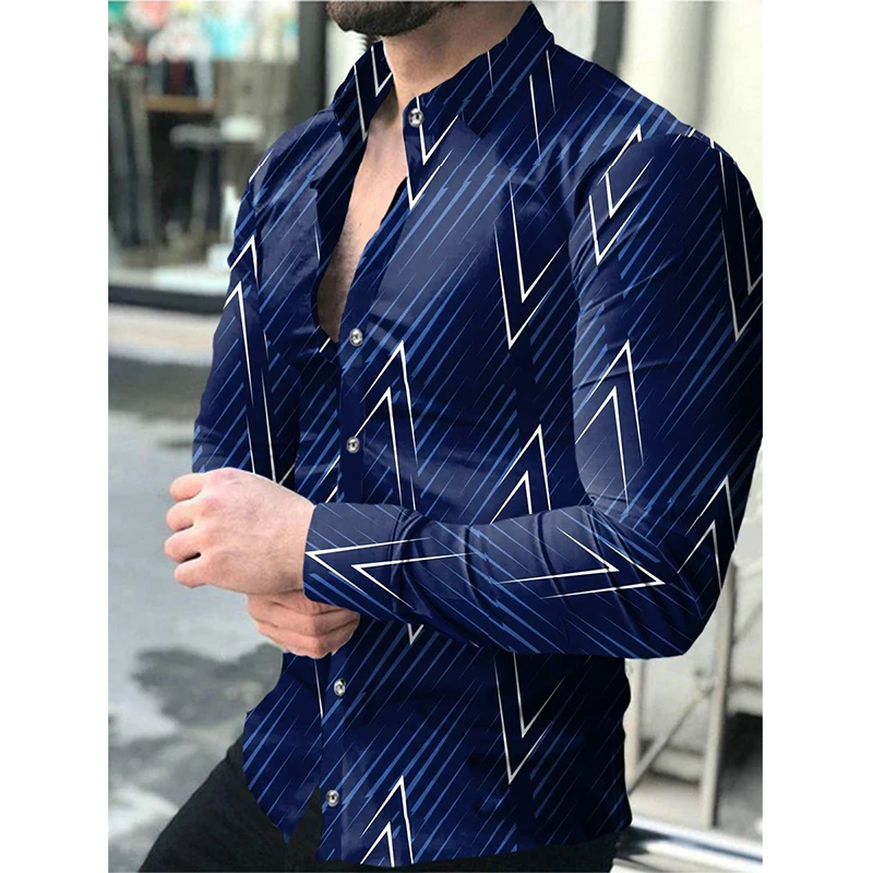 New Men's Shirts Men's Casual Printed Shirts Slim Fit Autumn Lapel Button Formal Business Long-Sleeved Tops Soft And Breathable