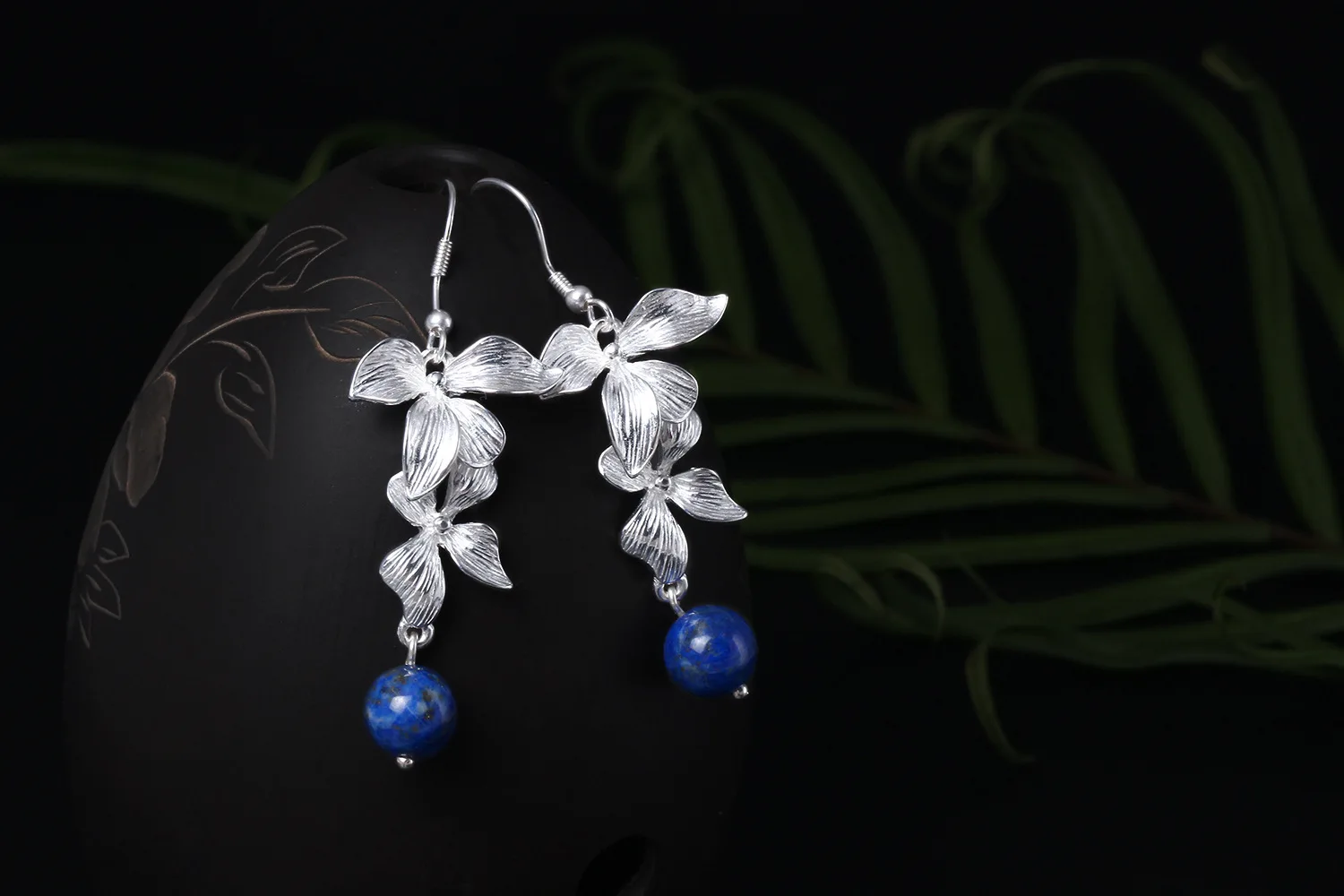 Boucles d'oreilles Lapis en argent Sterling S925 pour femmes, Style rétro chinois, longues pampilles, Style National, bijoux à offrir en cadeau