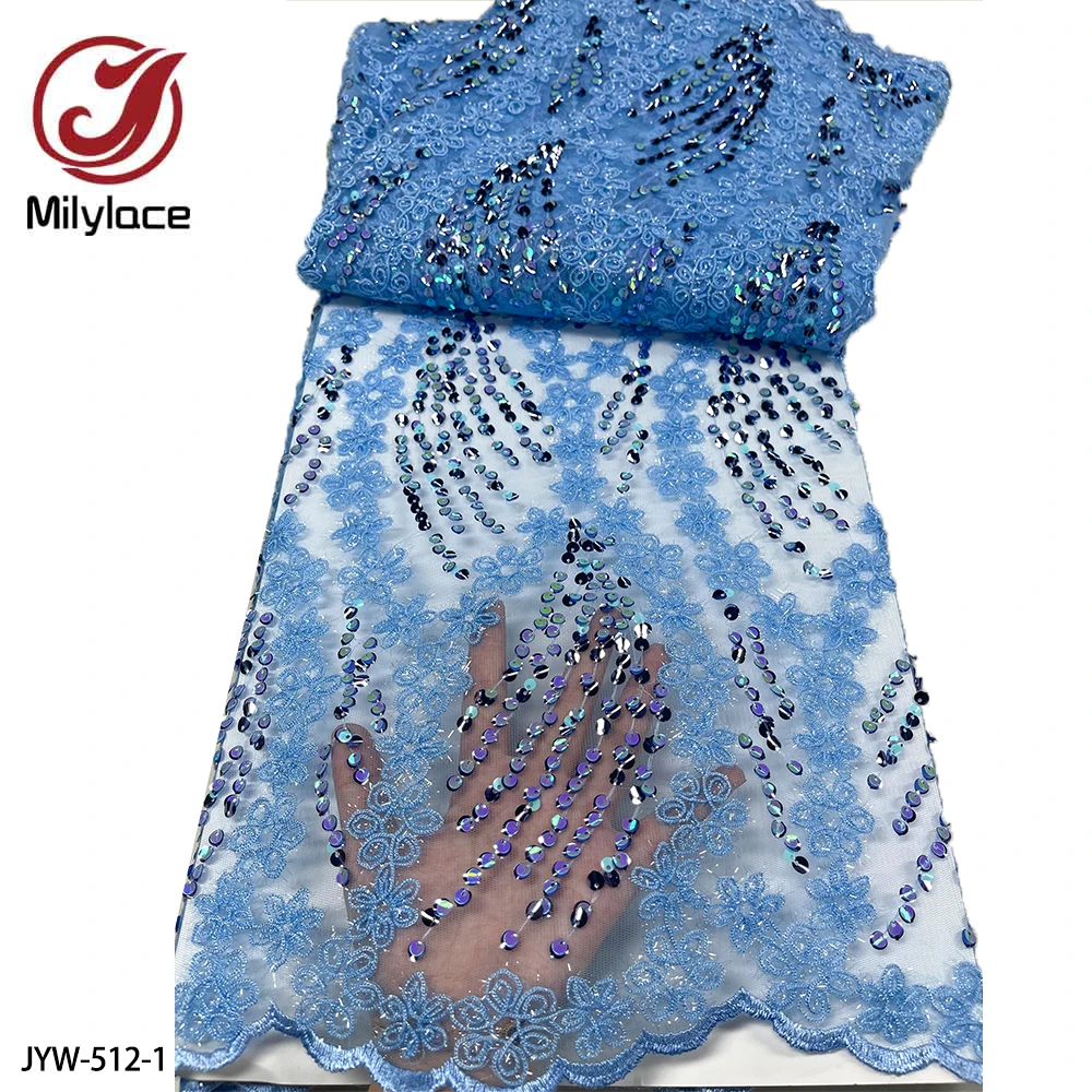 

African Lace Frabric High Quality French Lace Sequins Material Bridal Lace Fabric for Wedding Dress JYW-512