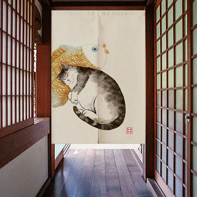 Современная занавеска на дверь с милым котом затемняющие перегородки принтом
