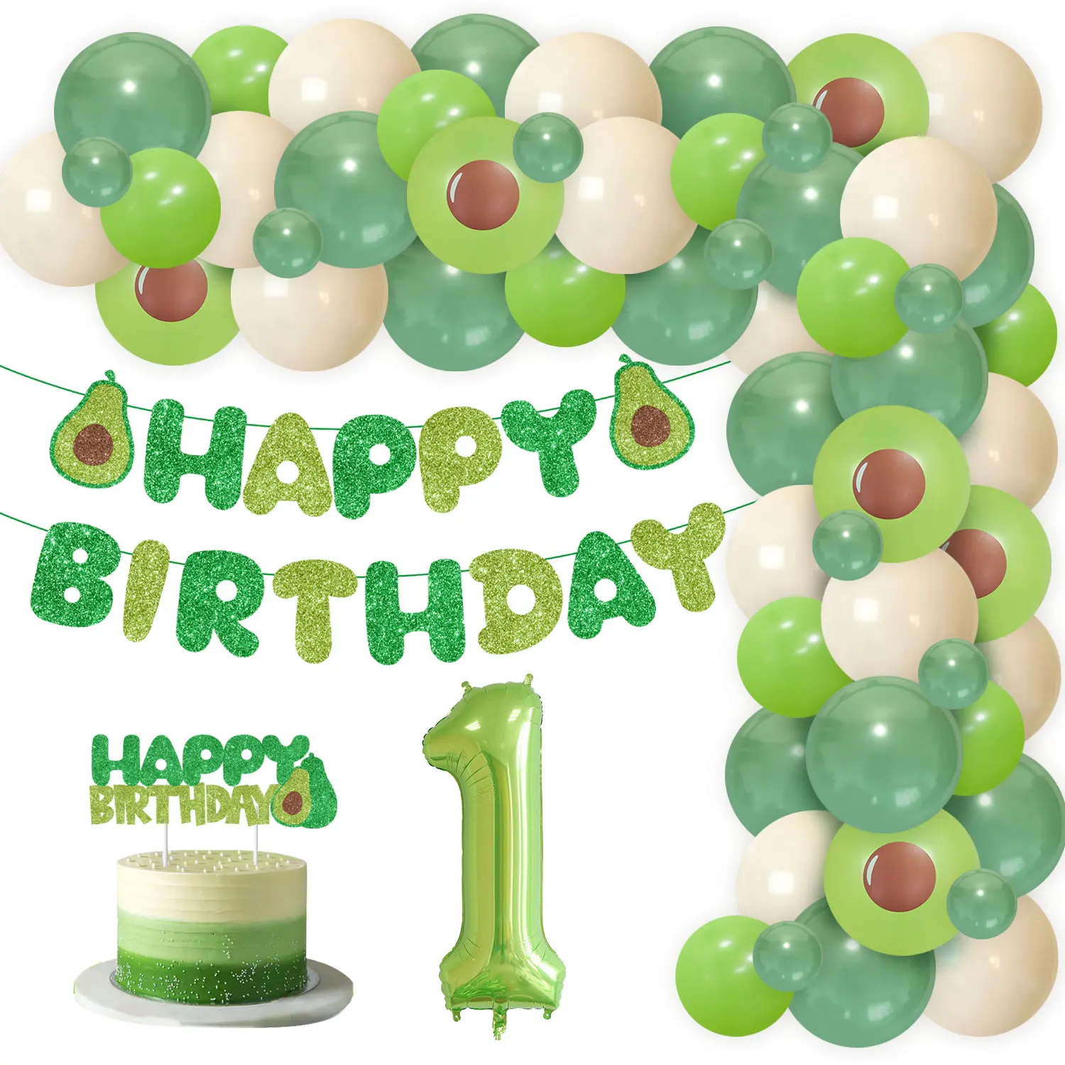 

Avocado 1st Birthday Decorations Avocado Themed Party Supplies Green Avocado Glitter Banner Balloons Garland Kit First Birthday