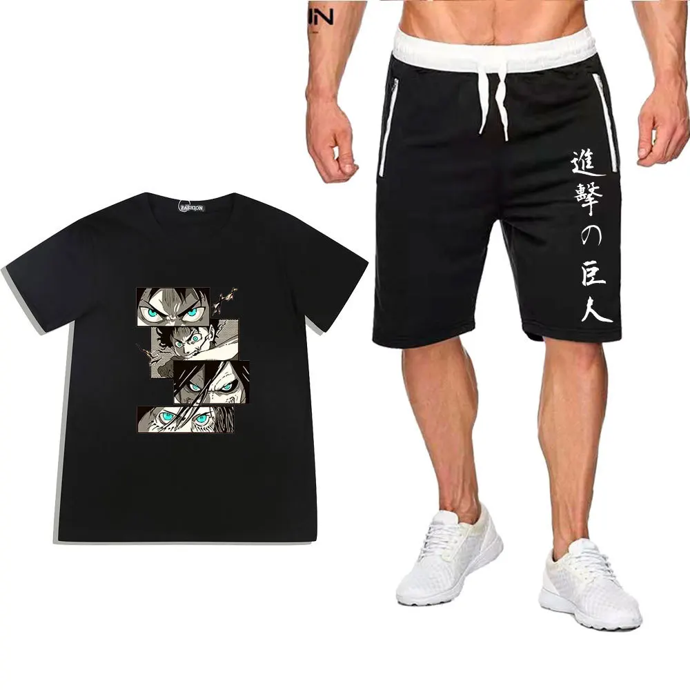 Летняя мужская футболка из чистого хлопка и спортивные дышащие шорты с принтом
