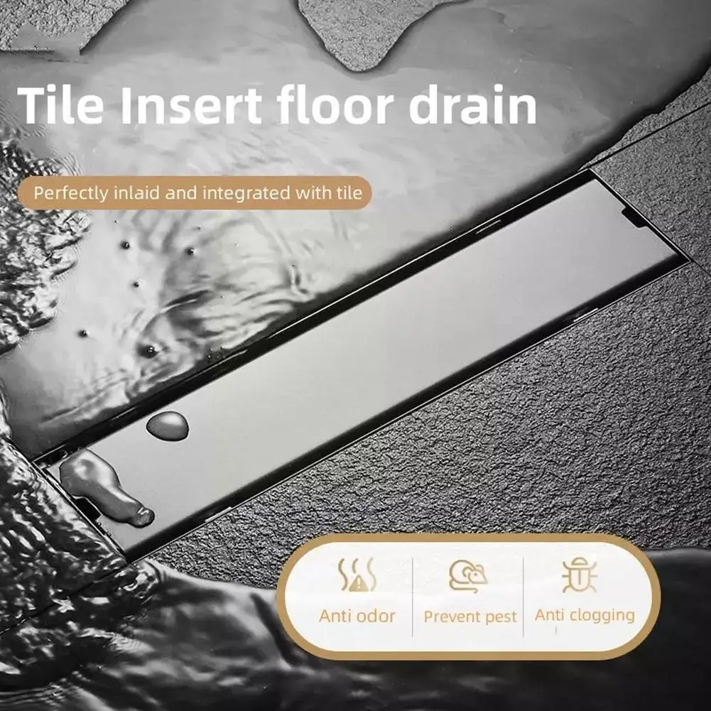 

Invisible Floor Drain 304 Steel Rectangle Tray Anti-odor Long Shower Floor Drains Cover Linear Drainage Brushed B H1s5