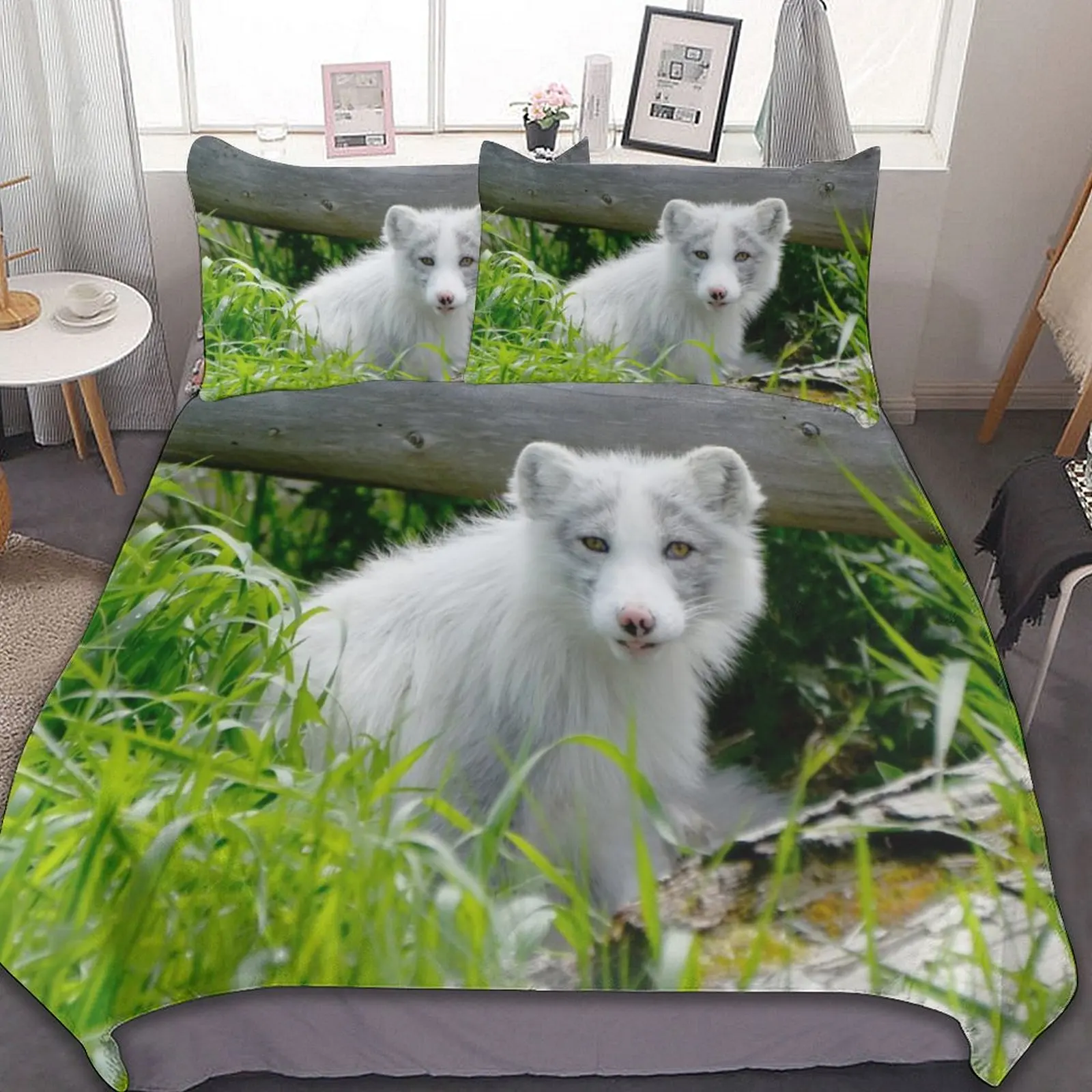 

3-Piece Bedding Set (1 Duvet Cover + 2 Pillow Shams) Animal Arctic Fox Style 86"x70",79"x90",90"x90"