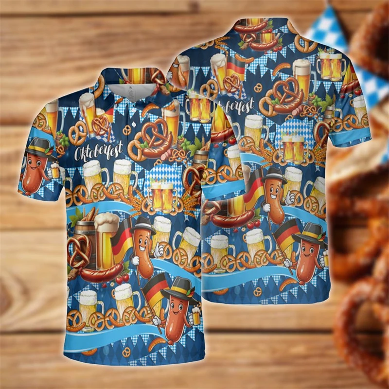 German Beer Flag Graphic Polo Shirts For Men Oktoberfest Party Clothes Mens Bavarian POLO Shirt Germany Festival Short Sleeve